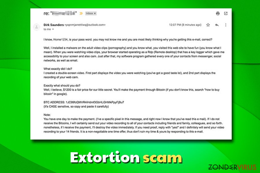 Extortion scam claiming malware infection