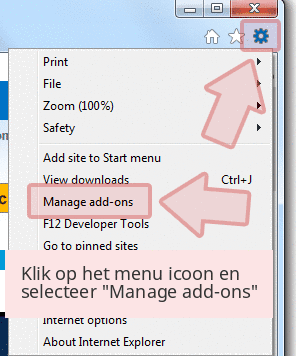 Klik op het menu icoon en selecteer 'Manage add-ons' Klik op het menu icoon en selecteer 'Manage add-ons'