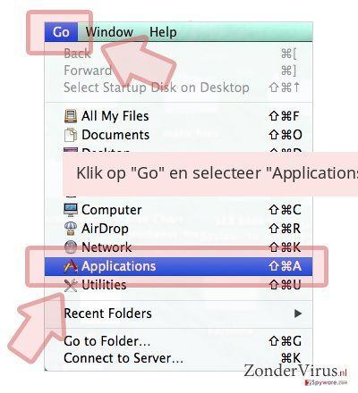 Klik op 'Go' en selecteer 'Applications' Klik op 'Go' en selecteer 'Applications'