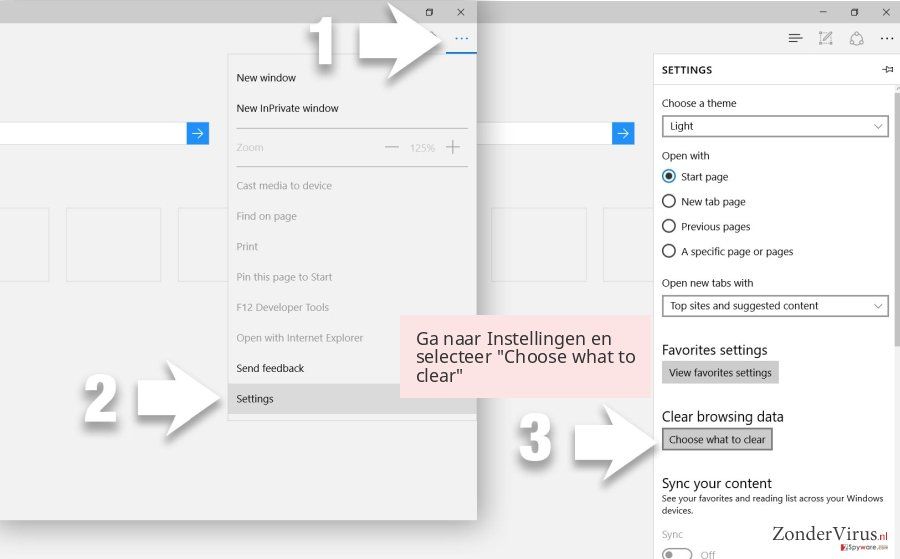 Ga naar Instellingen en selecteer 'Choose what to clear' Ga naar Instellingen en selecteer 'Choose what to clear'