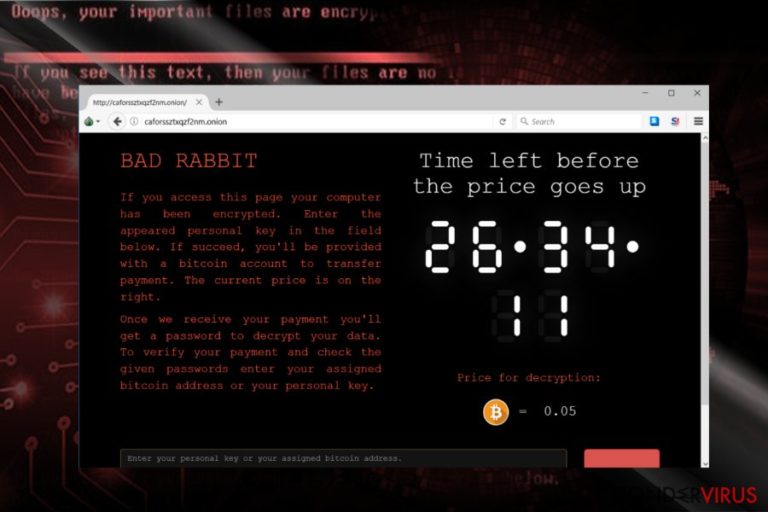 Schermafbeelding van de BadRabbit betalingssite
