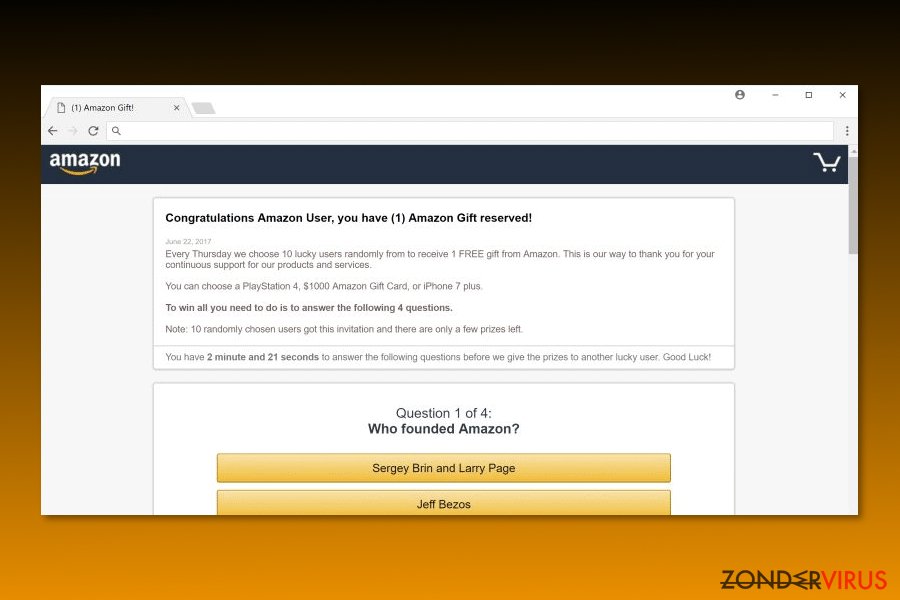 Afbeelding van het “Congratulations Amazon User” virus