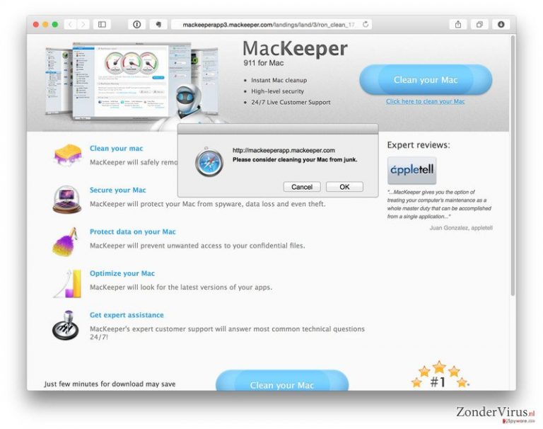 Pop-ups van MacKeeper op verschillende websites