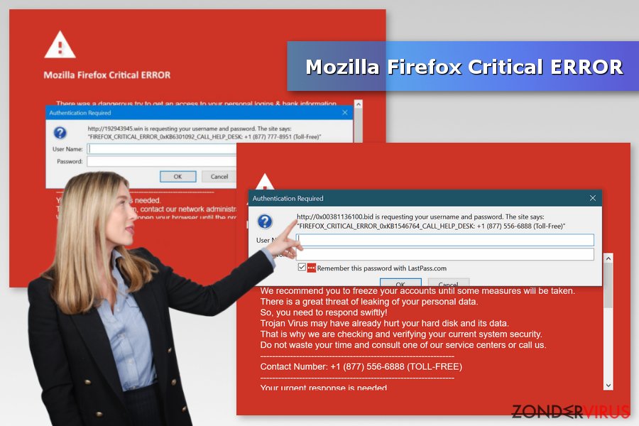 Afbeelding van de Mozilla Firefox Critical ERROR scam