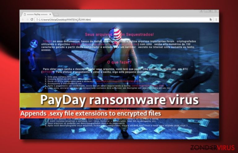 Screenshot van de losgeldbrief van het PayDay-virus