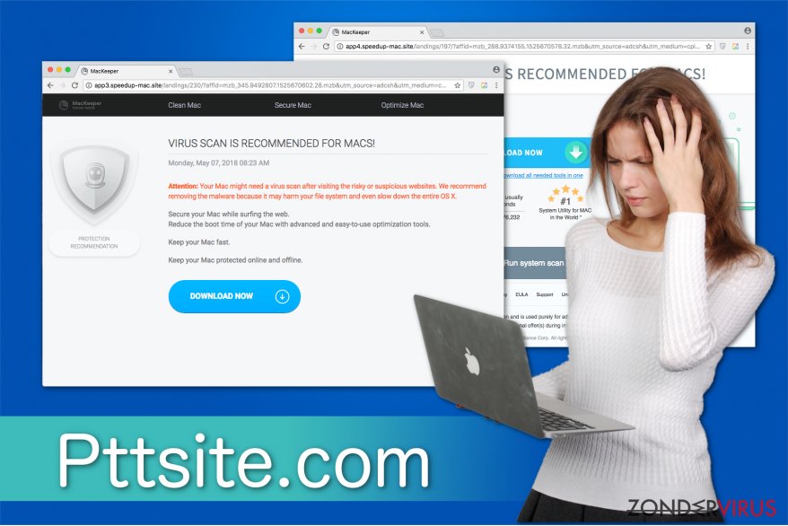 Voorbeeld  van de Pttsite.com-adware