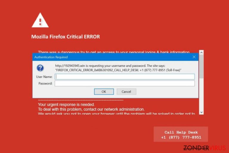 Schermafbeelding van Mozilla Firefox Critical ERROR