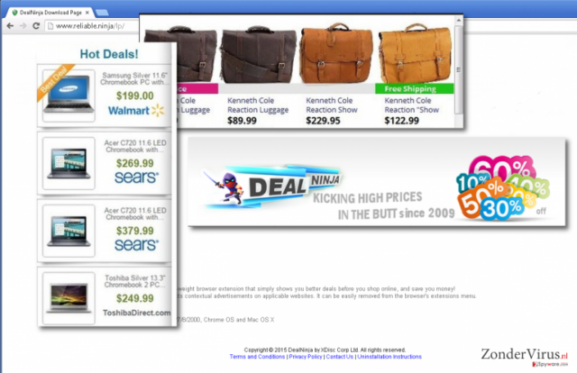 Feraturing DealNinja download page covered with ads