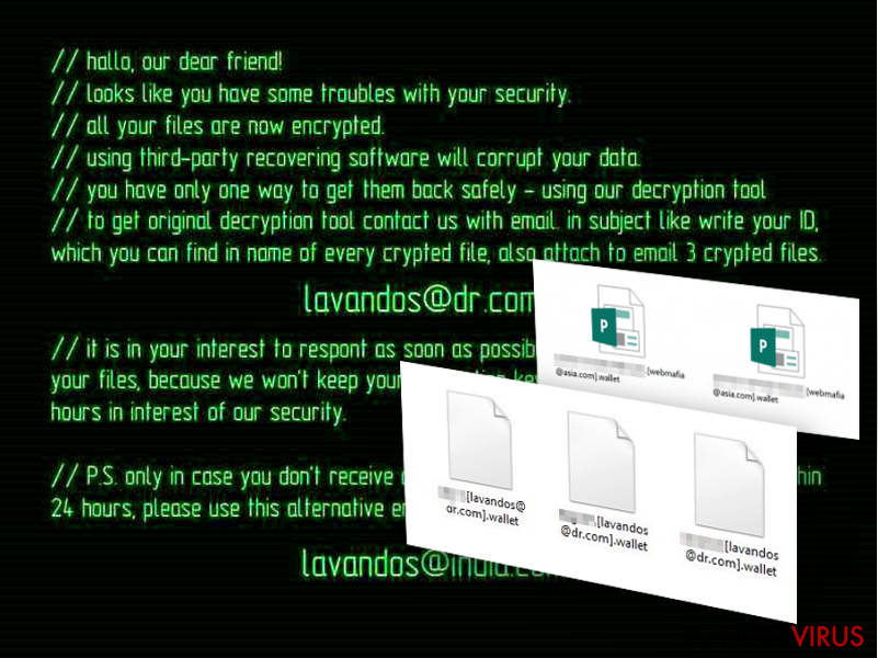 Losgeldbrief van het Wallet-virus Losgeldbrief van het Wallet-virus
