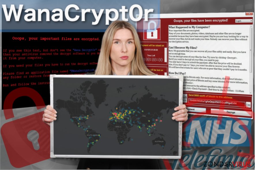 Afbeelding bij het WanaCrypt0r-gijzelsoftware-virus