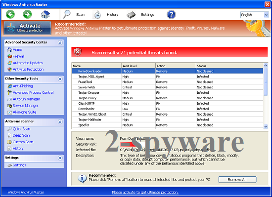 Windows Antivirus Master snapshot Windows Antivirus Master snapshot