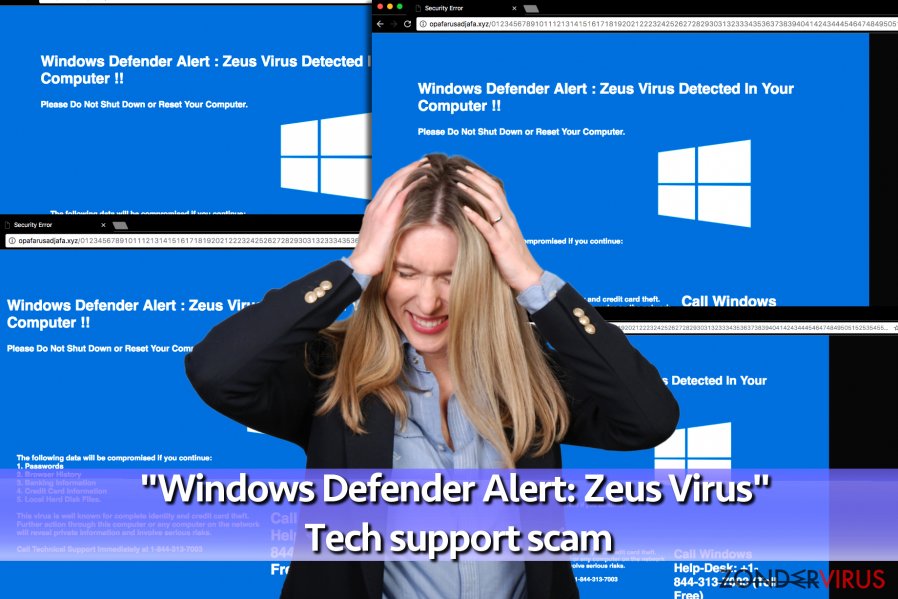 Het "Windows Defender Alert: Zeus Virus" Tech Ondersteuning Scam virus Het "Windows Defender Alert: Zeus Virus" Tech Ondersteuning Scam virus